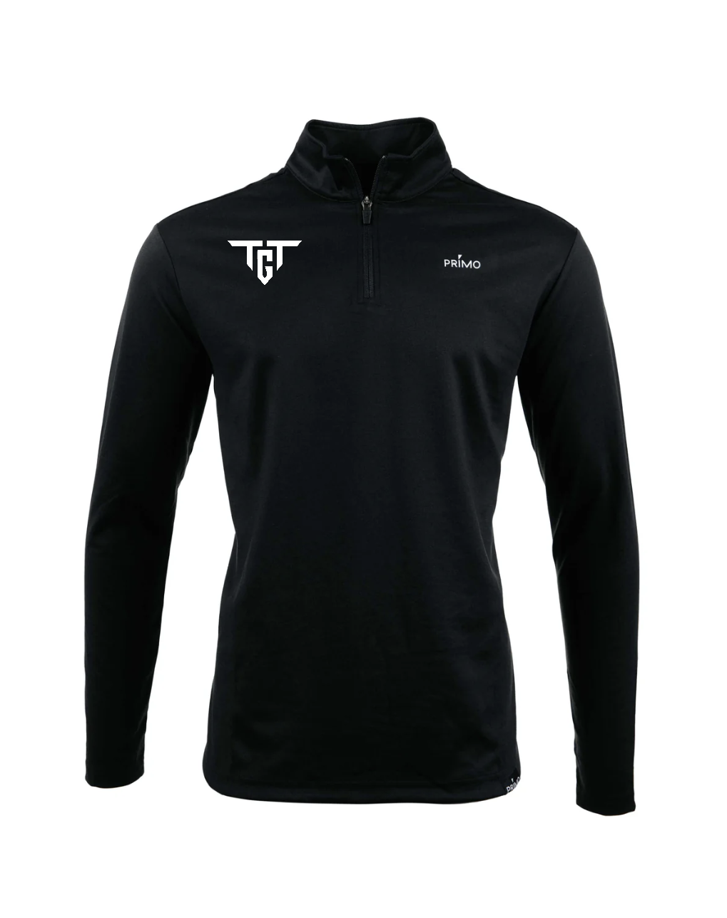 Primo men's classic quarter zip golf pullover in black with TGT
logo