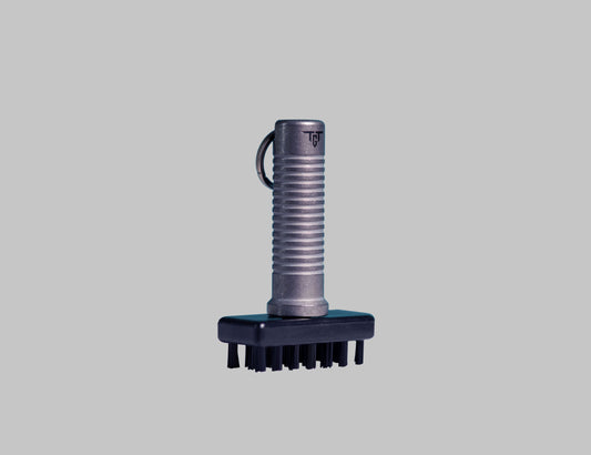 Ti BRUSH titanium golf brush with replaceable nylon head angled
view