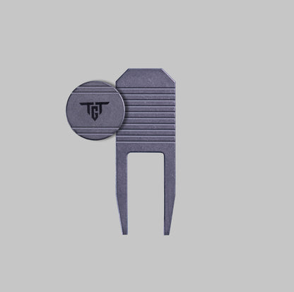 Ti FUSION titanium divot tool and ball marker split apart back
view