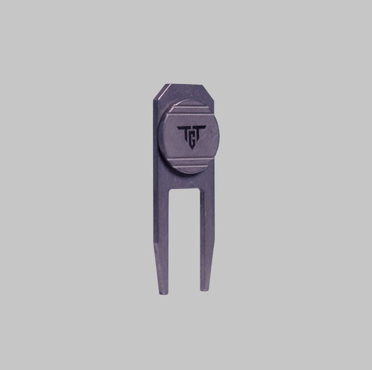 Ti FUSION magnetic titanium divot tool and ball marker angled
view